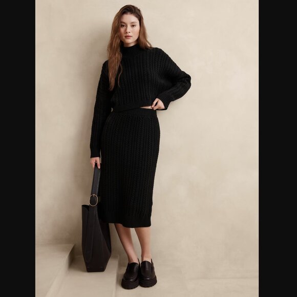 Banana Republic black Cable Midi Sweater Skirt Sz Large L BNWOT - Picture 2 of 9